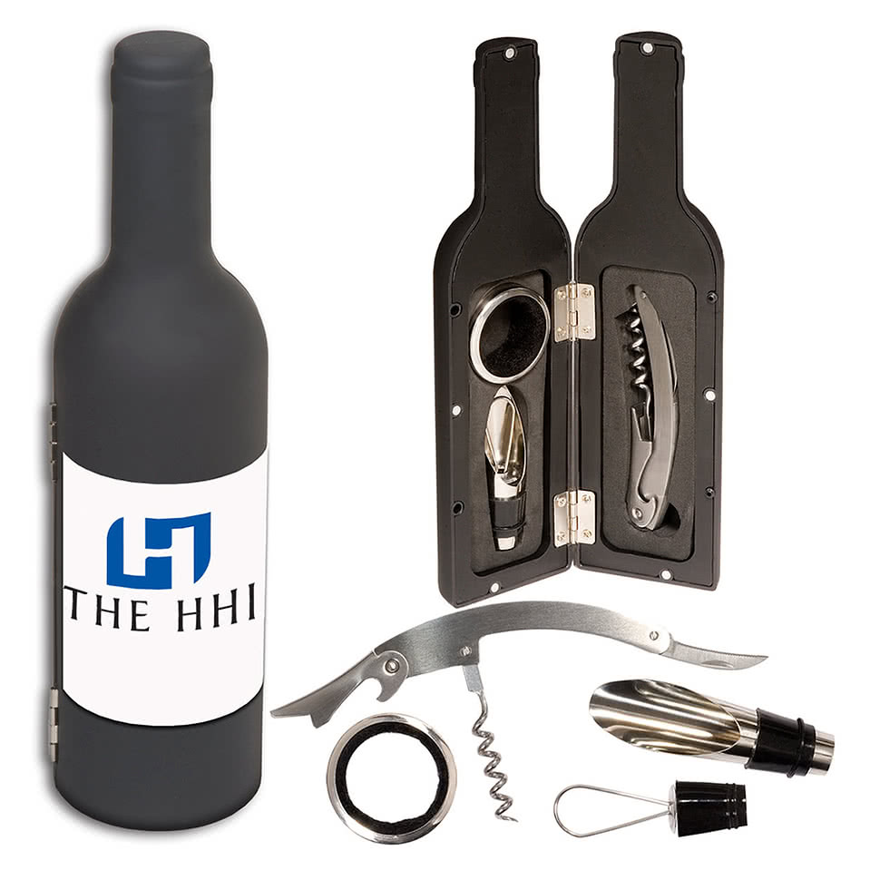 Bordeaux 3-Piece Wine Tool Set with Bottle Shaped Case