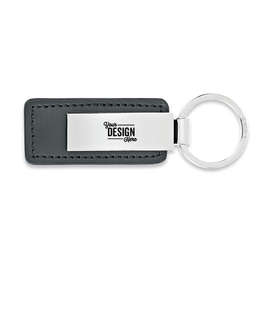 Laser Engraved Leatherette Keychain - Color: Black / Silver