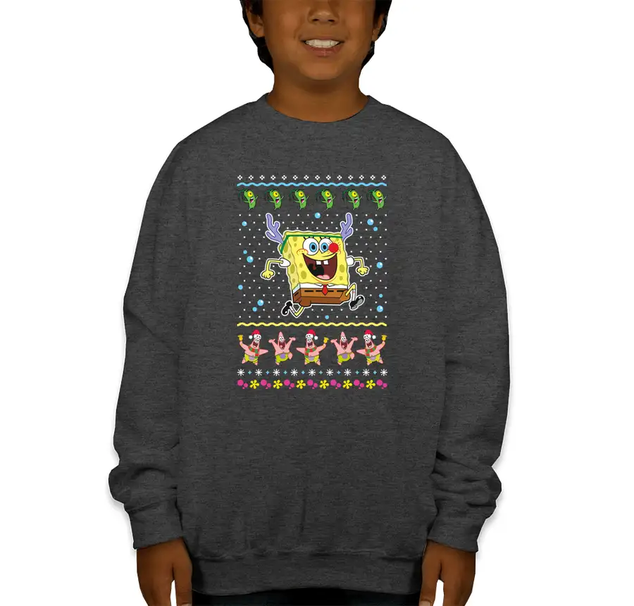 SpongeBob SquarePants - SpongeBob Reindeer Ugly Christmas Sweater - Gildan Youth Midweight 50/50 Crewneck Sweatshirt