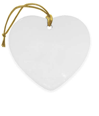 Full Color Heart Ceramic Ornament - White with Gold Cord