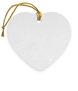 Full Color Heart Ceramic Ornament - Color: White with Gold Cord