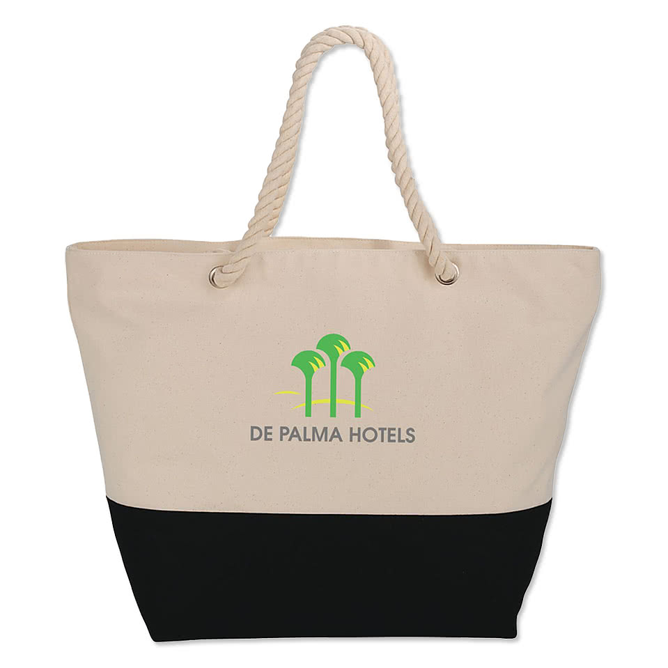 Full Color Large Cotton Canvas Zippered Rope Tote Bag