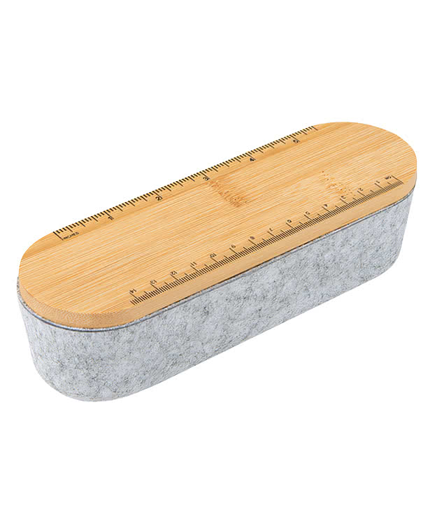Laser Engraved Recycled Felt and Bamboo Pencil Box