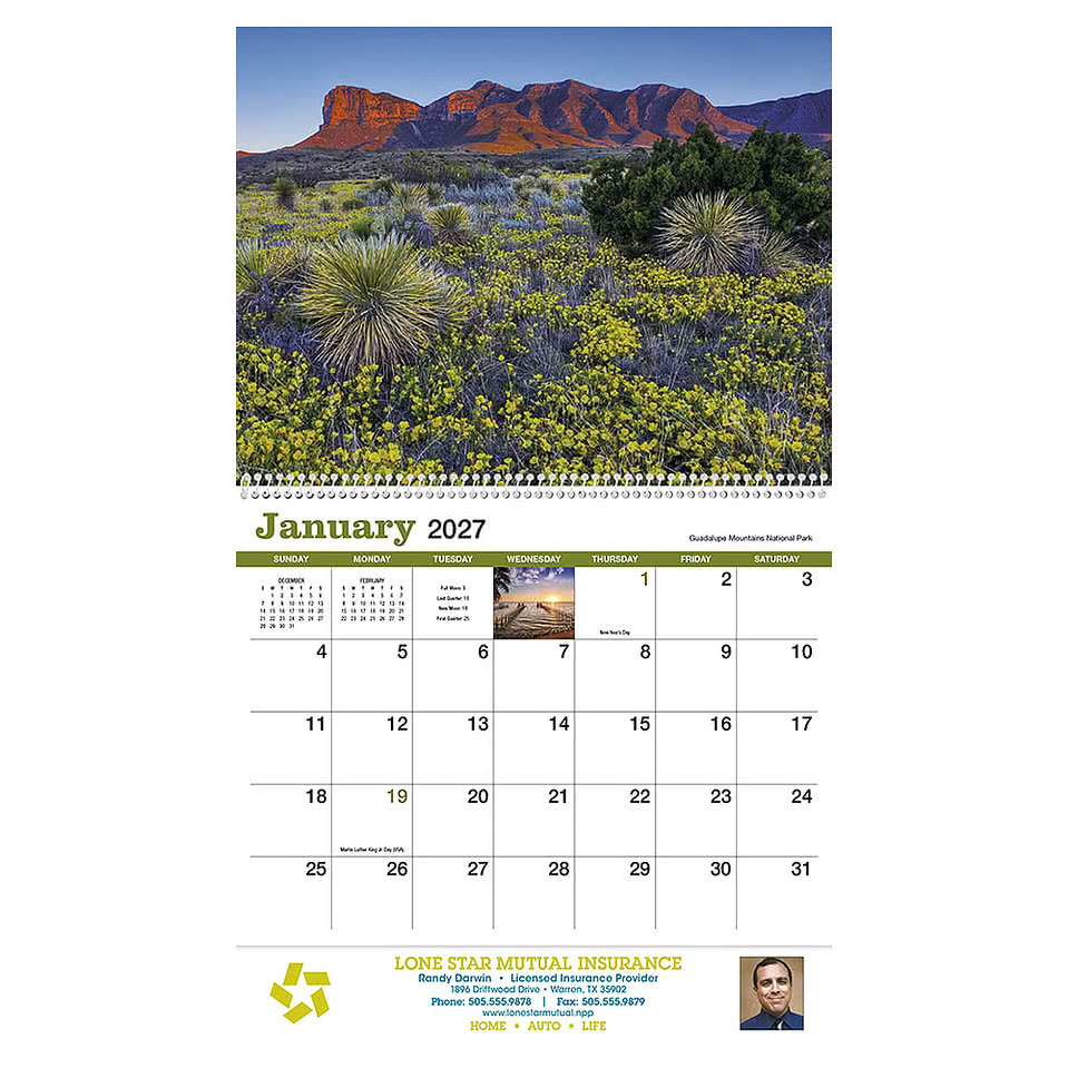 Full Color Texas Spiral Wall Calendar