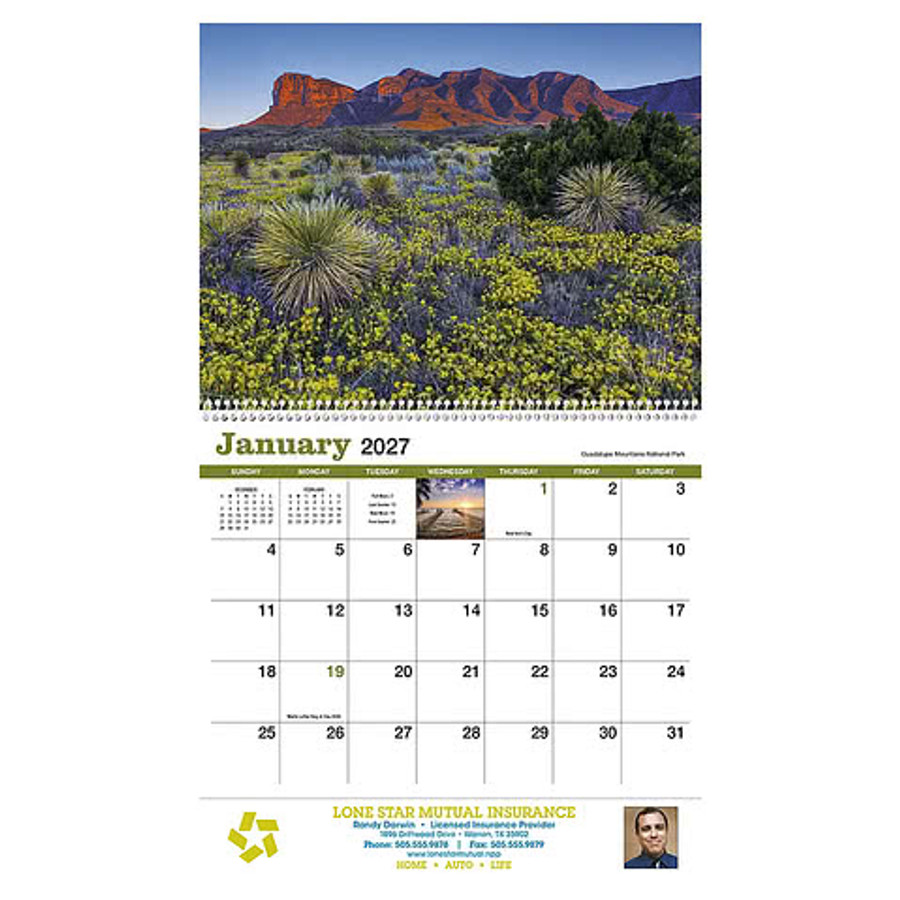 Full Color Texas Spiral Wall Calendar