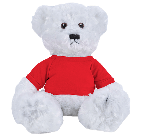 Full Color 10" White Dexter Bear Plush Animal in Red