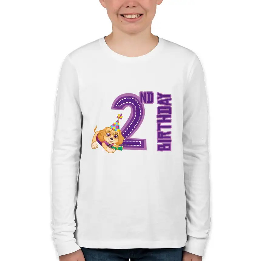 Paw Patrol - Birthday Skye - 2nd Birthday - Bella + Canvas Youth Long Sleeve Jersey T-shirt