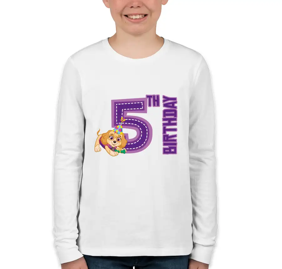 Paw Patrol - Birthday Skye - 5th Birthday - Bella + Canvas Youth Long Sleeve Jersey T-shirt
