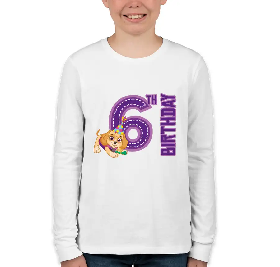 Paw Patrol - Birthday Skye - 6th Birthday - Bella + Canvas Youth Long Sleeve Jersey T-shirt