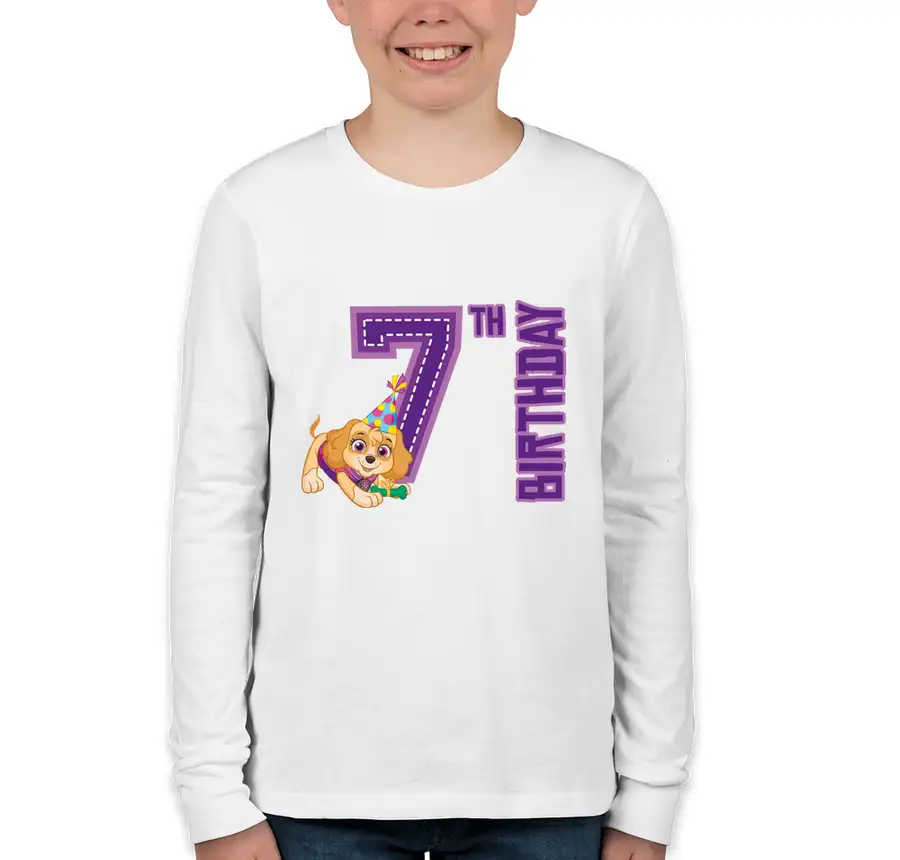 Paw Patrol - Birthday Skye - 7th Birthday - Bella + Canvas Youth Long Sleeve Jersey T-shirt
