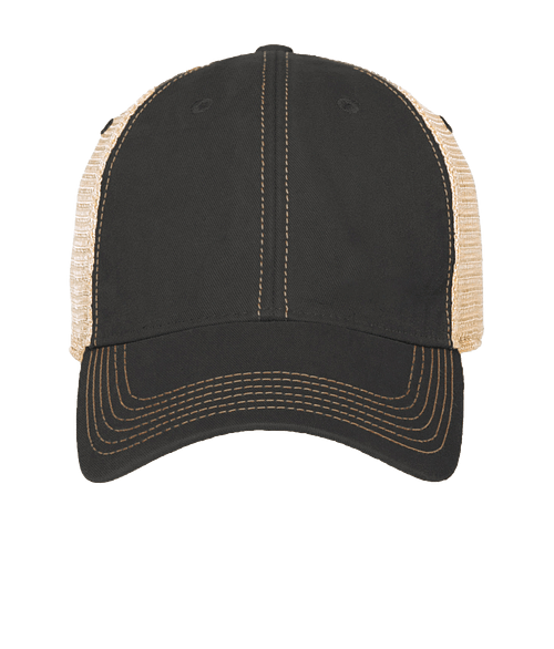 Merrimack Hat Co. Austin Vintage Trucker Hat in Black/Tan