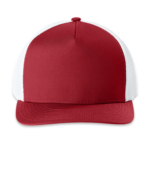 Sport-Tek Stretch-Tek Five Panel Performance Trucker Hat in Deep Red/White