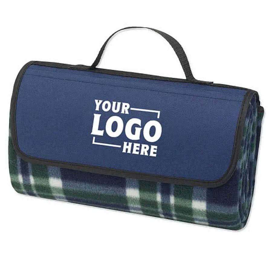 Park Fleece Blanket in Gray w Blue Plaid