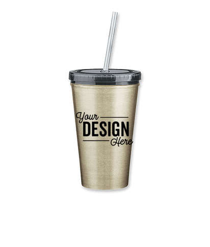 16 oz. Stainless Steel Insulated Tumbler with Straw - Silver