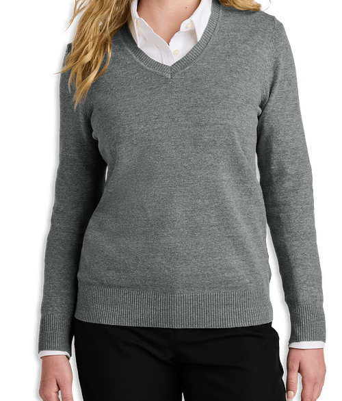 Port Authority Women’s Easy Care V-Neck Sweater in Medium Heather Grey