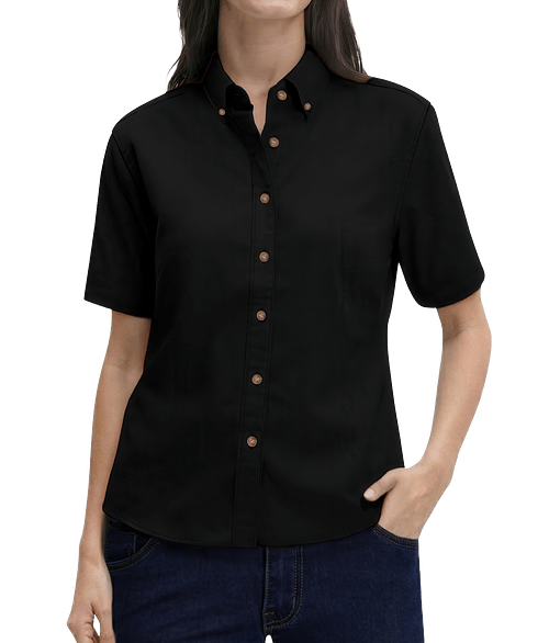 Blue Generation Women’s 100% Cotton Twill Short Sleeve Shirt - Embroidered in Black