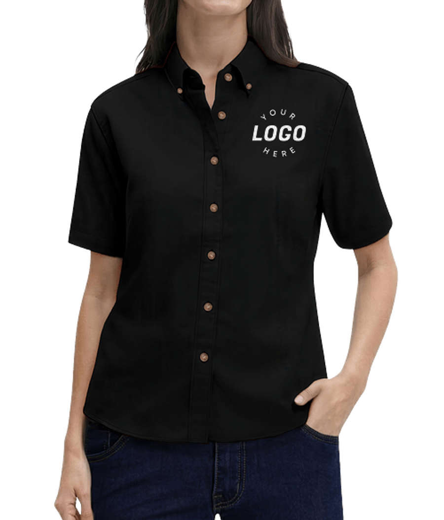 Blue Generation Women’s 100% Cotton Twill Short Sleeve Shirt - Embroidered in Black