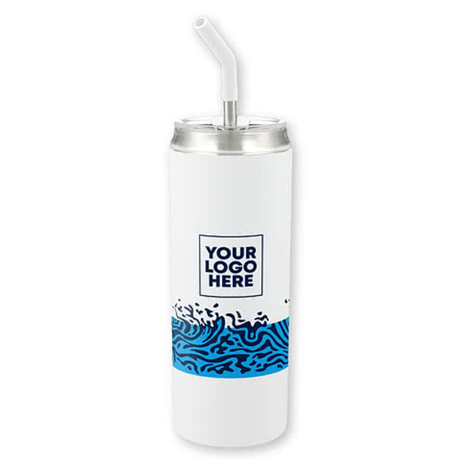 Waves 20 oz. Marka Copper Vacuum Insulated Tumbler with Straw in White / Blue