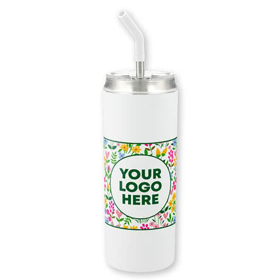 Floral 20 oz. Marka Copper Vacuum Insulated Tumbler with Straw in White / Floral