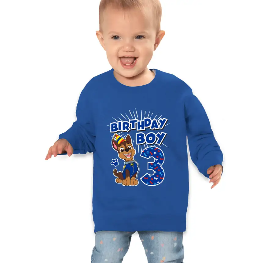 Paw Patrol - Birthday Boy Chase - 3rd Birthday - Rabbit Skins Toddler Fleece Crewneck Sweatshirt