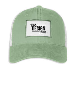 Ahead Solana Pigment Dyed Trucker Hat with White Rectangle Patch - Color: Eucalyptus / White