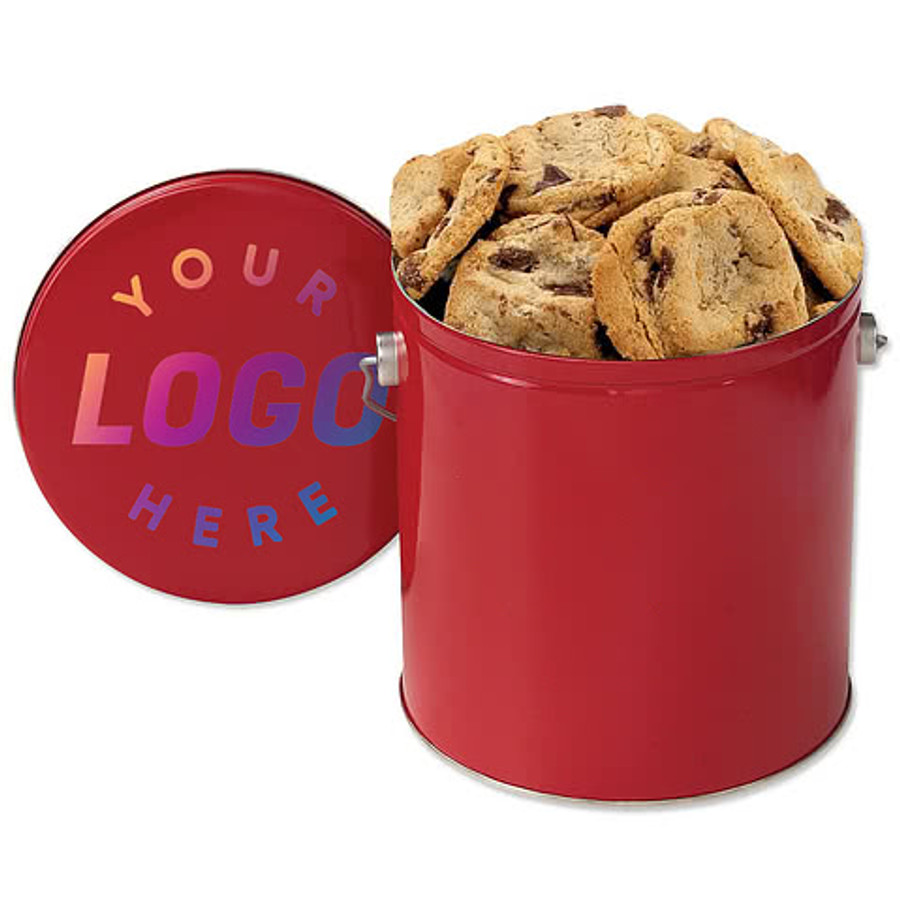 Full Color Gourmet Chocolate Chip 24 Cookie Tin in White