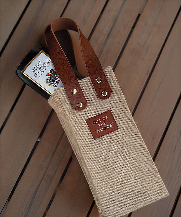 Full Color Out of The Woods Jute Wine Tote Bag