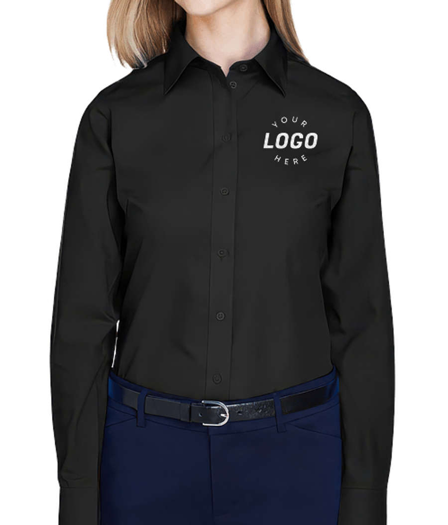 Devon & Jones Women's Crown Collection Broadcloth Woven Dress Shirt - Embroidery in Black