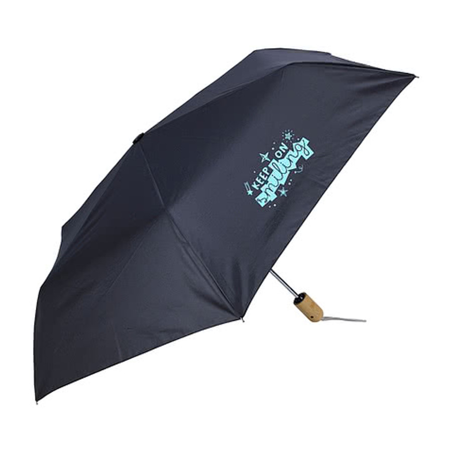 Full Color Shed Rain 42" Arc Recycled Bamboo-Handled Auto-Open Umbrella in Navy