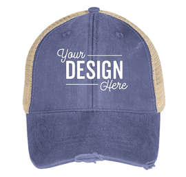 Adams Pigment Dyed Distressed Trucker Hat - Color: Royal / Tan