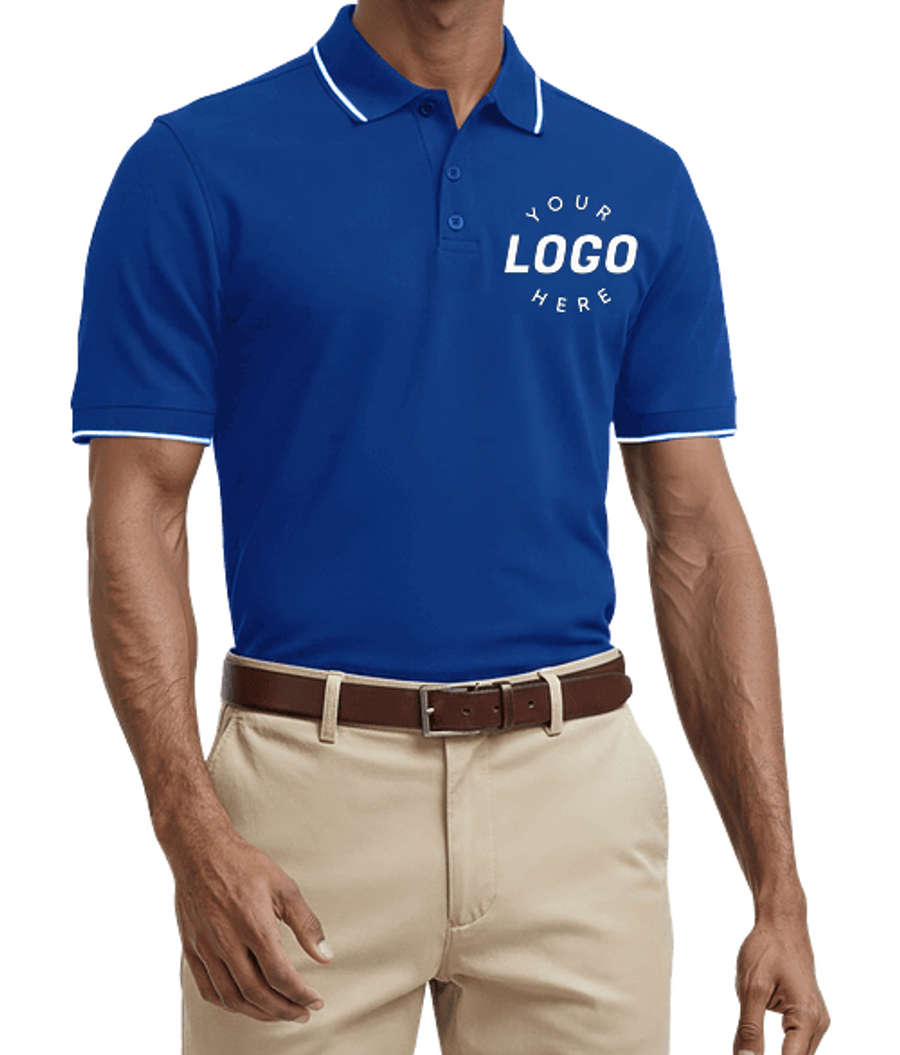 Blue Generation BLU-X-DRI Striped Trim Performance Polo in Royal / White