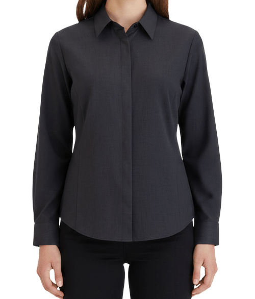 Edwards Women's FlexBatiste Café Recycled Long Sleeve Dress Shirt in Steel Grey