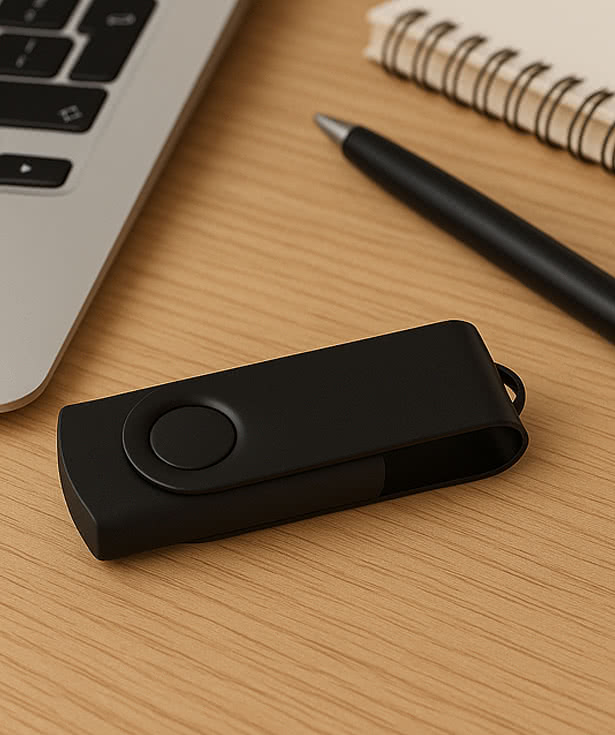 Full Color Black Matte Swivel USB Flash Drive 8GB