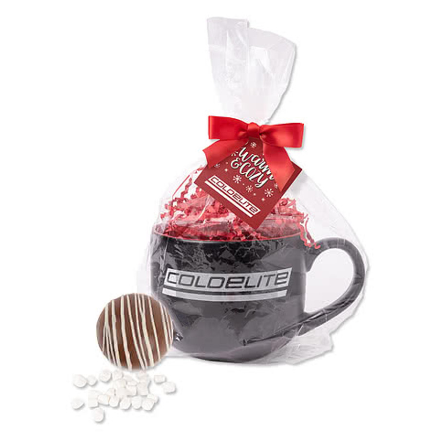 14 oz. Ceramic Two-Tone Black Mug & Hot Chocolate Bomb Gift Set in Black/White Mug With White Tag