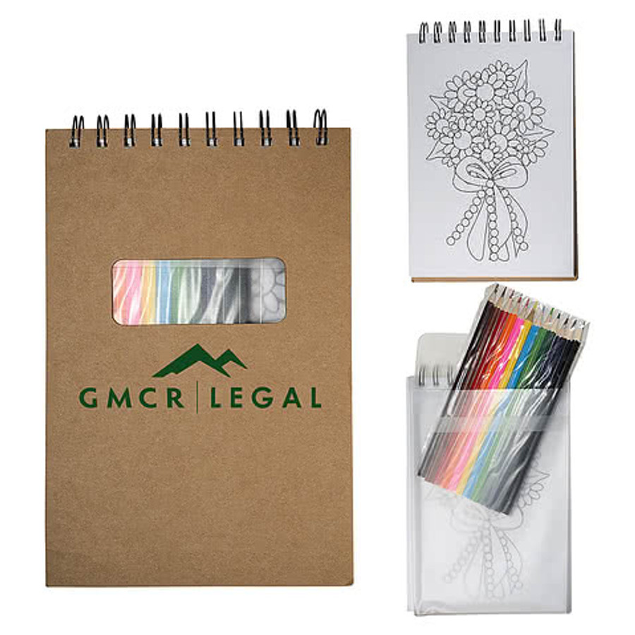 Hard Cover Spiral Notebook with Colored Pencils & Pouch