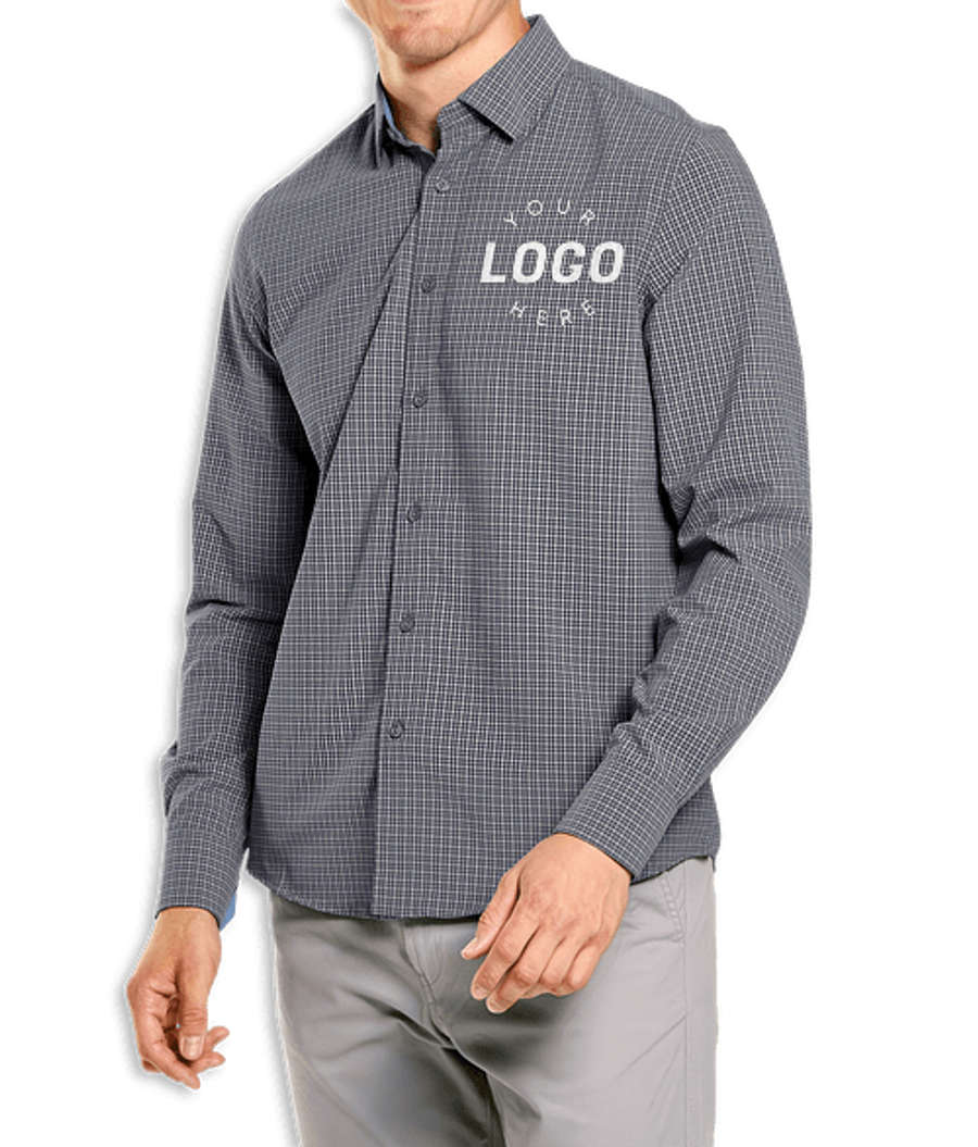 Storm Creek Influencer Wrinkle-Free Microplaid Long Sleeve Dress Shirt in Jet Gray / Blue