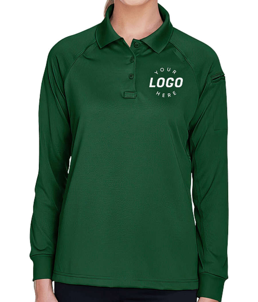 Harriton Women's Advantage Tactical Long Sleeve Performance Polo - Printed in Dark Green