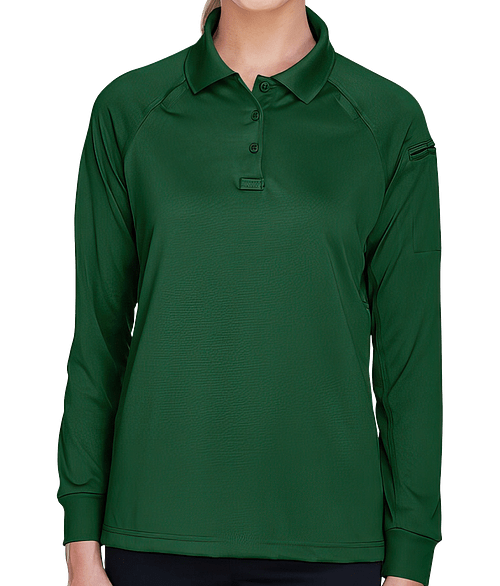 Harriton Women's Advantage Tactical Long Sleeve Performance Polo - Embroidered in Dark Green
