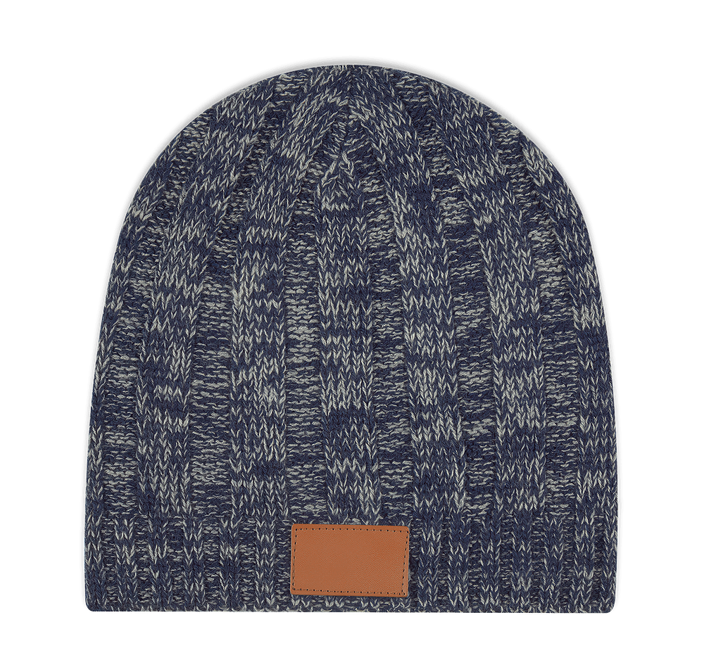 Debossed Knit Beanie with Leather Patch-default