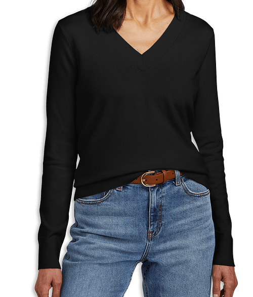 Brooks Brothers Women’s Cotton Stretch V-Neck Sweater in Deep Black