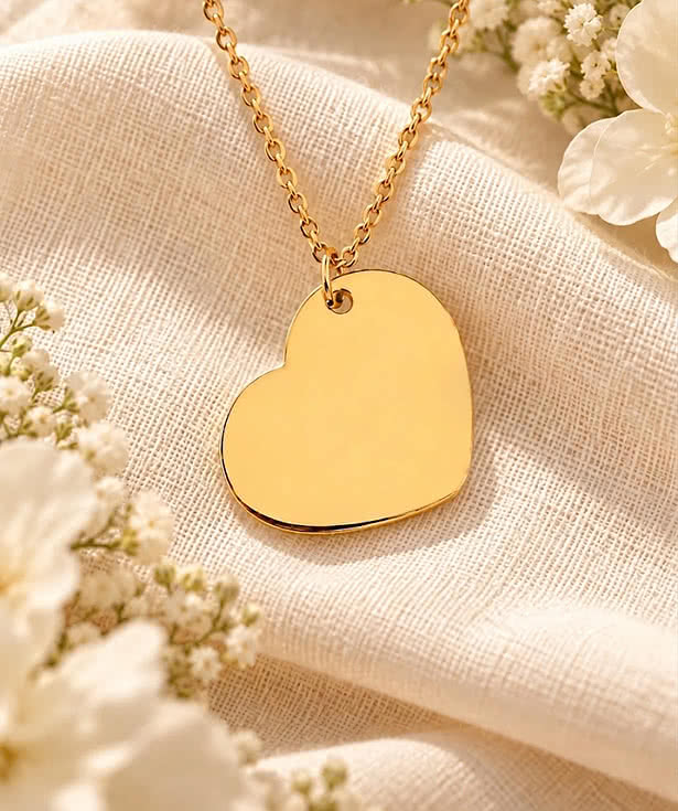 Laser Engraved Thin Chain Heart Necklace
