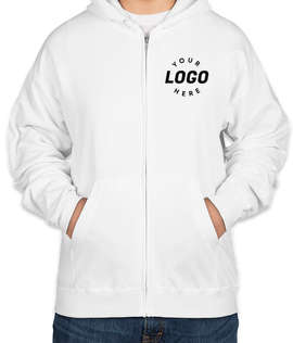 Hanes EcoSmart 50/50 Zip Hoodie - Screen Printed - Color: White