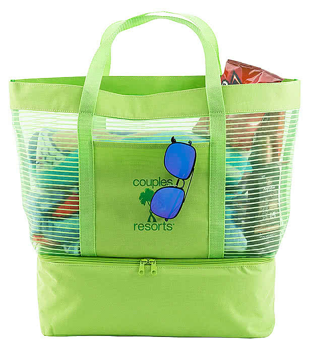 2 in 1 Striped Mesh Beach Bag Cooler