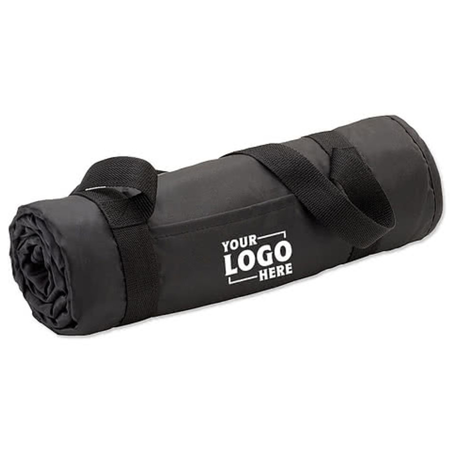 Roll-Up Picnic Blanket with Carrying Strap in Black