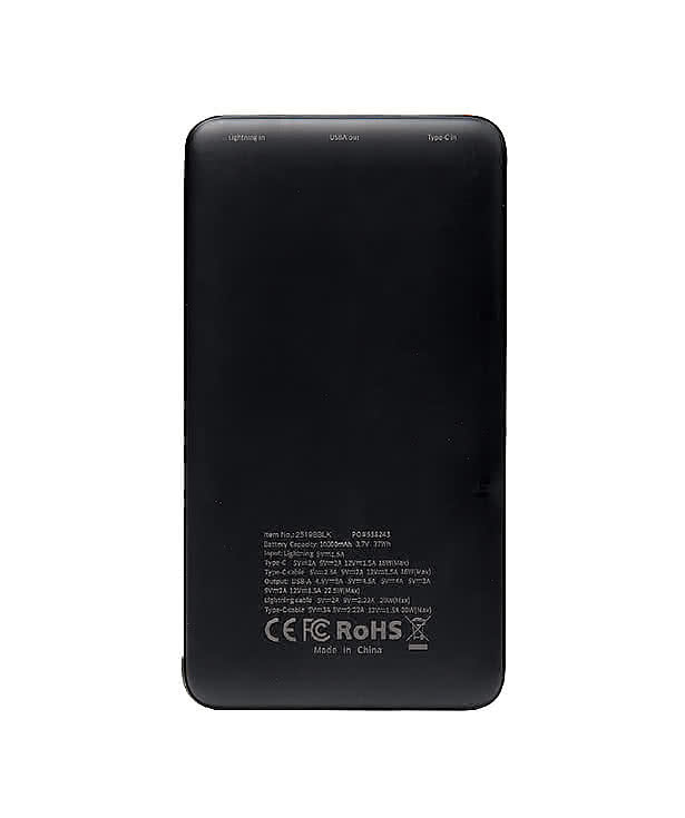 10,000 mAh Portable Power Bank with Integrated Cables