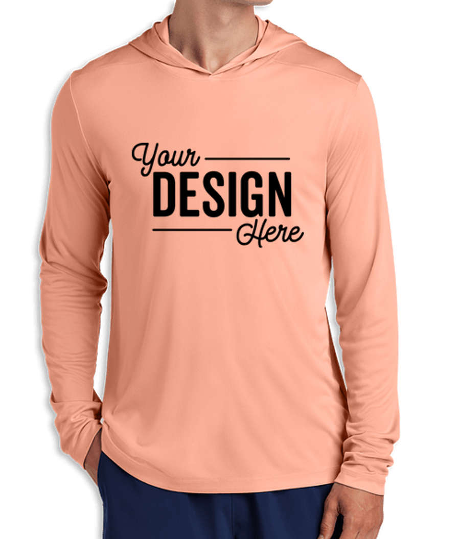 Sport-Tek UPF 50 Hooded Long Sleeve Performance Shirt in Soft Coral