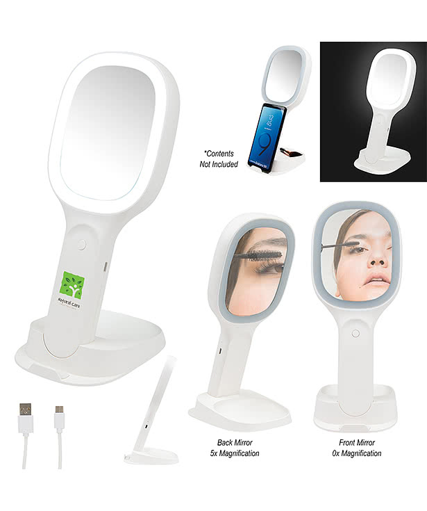 Light Up Double-Sided Mirror with Wireless Charging Handle