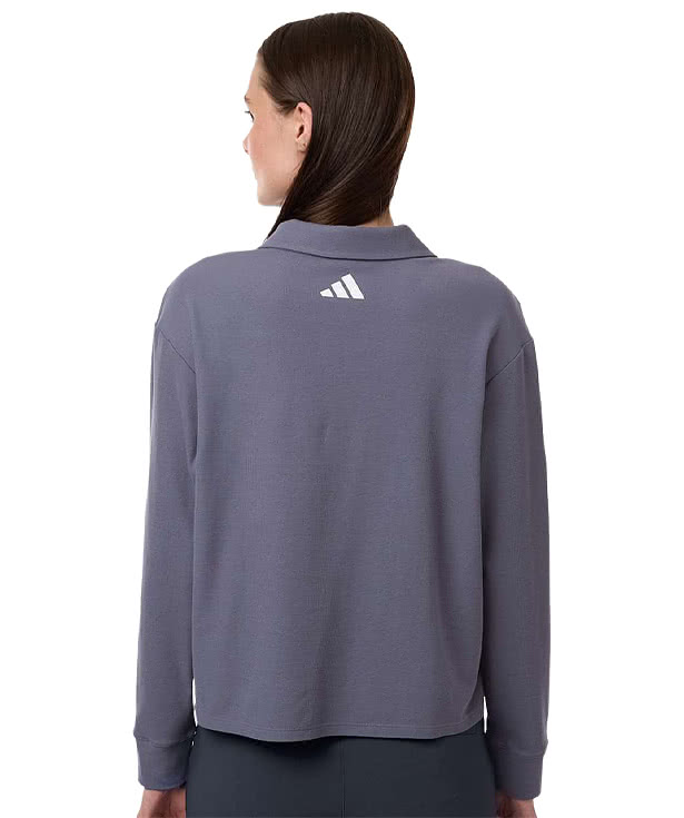 Adidas Women's Beyond Micro Waffle Long Sleeve Polo - Embroidered