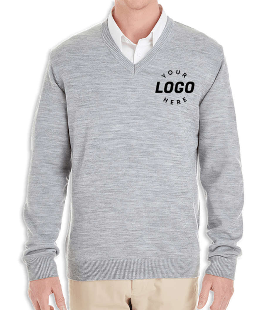 Harriton Pilbloc Jersey Knit V-Neck Sweater - Printed in Grey Heather