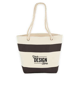 Medium Nautical Stripe 100% Cotton Tote - Color: Black